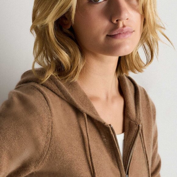 NWT Quince Mongolian Cashmere Full-Zip Hoodie Sweater Teak - Picture 4 of 4